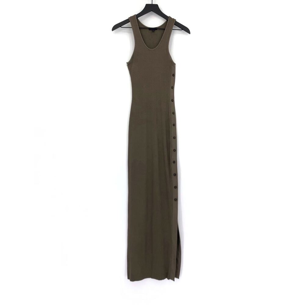 THE RANGE Ribbed Button Maxi Dress Olive Green XS